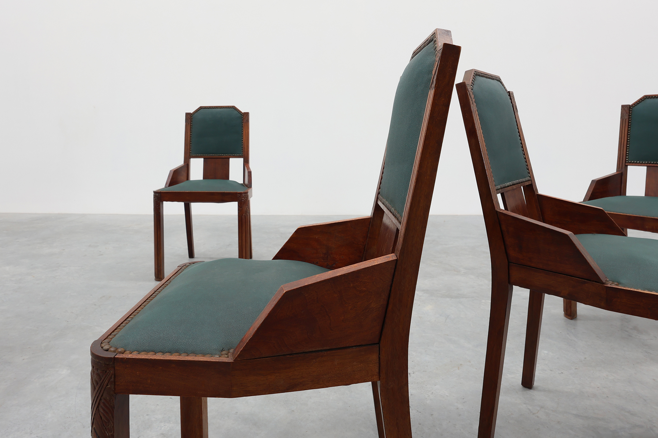 Set of 6 Art Deco dining chairs in wood with original upholstery, Belgium 1930sthumbnail